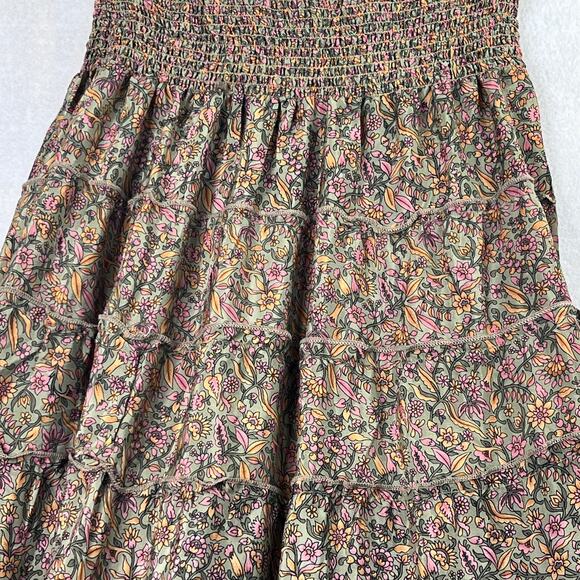 Zury Boho Floral Maxi Skirt Silk Blend Smocked Waist Free Size S Tiered Flowy - Picture 3 of 10